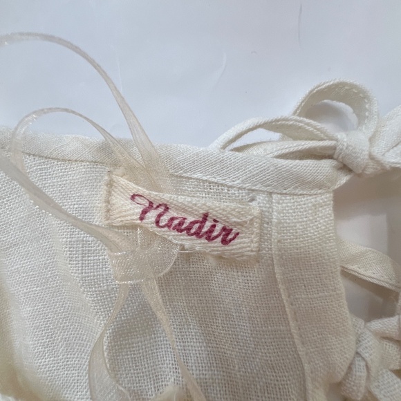 Boho Top Sleeveless Cotton Beige Ruffle Medium India Back Ties Lace Neck NADIR - Picture 7 of 9